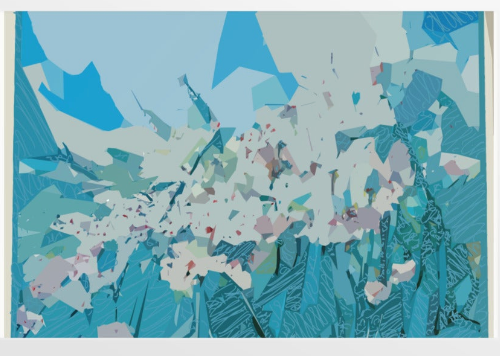 Blue Sky Cherry Blossom Fine Art Print Framed White